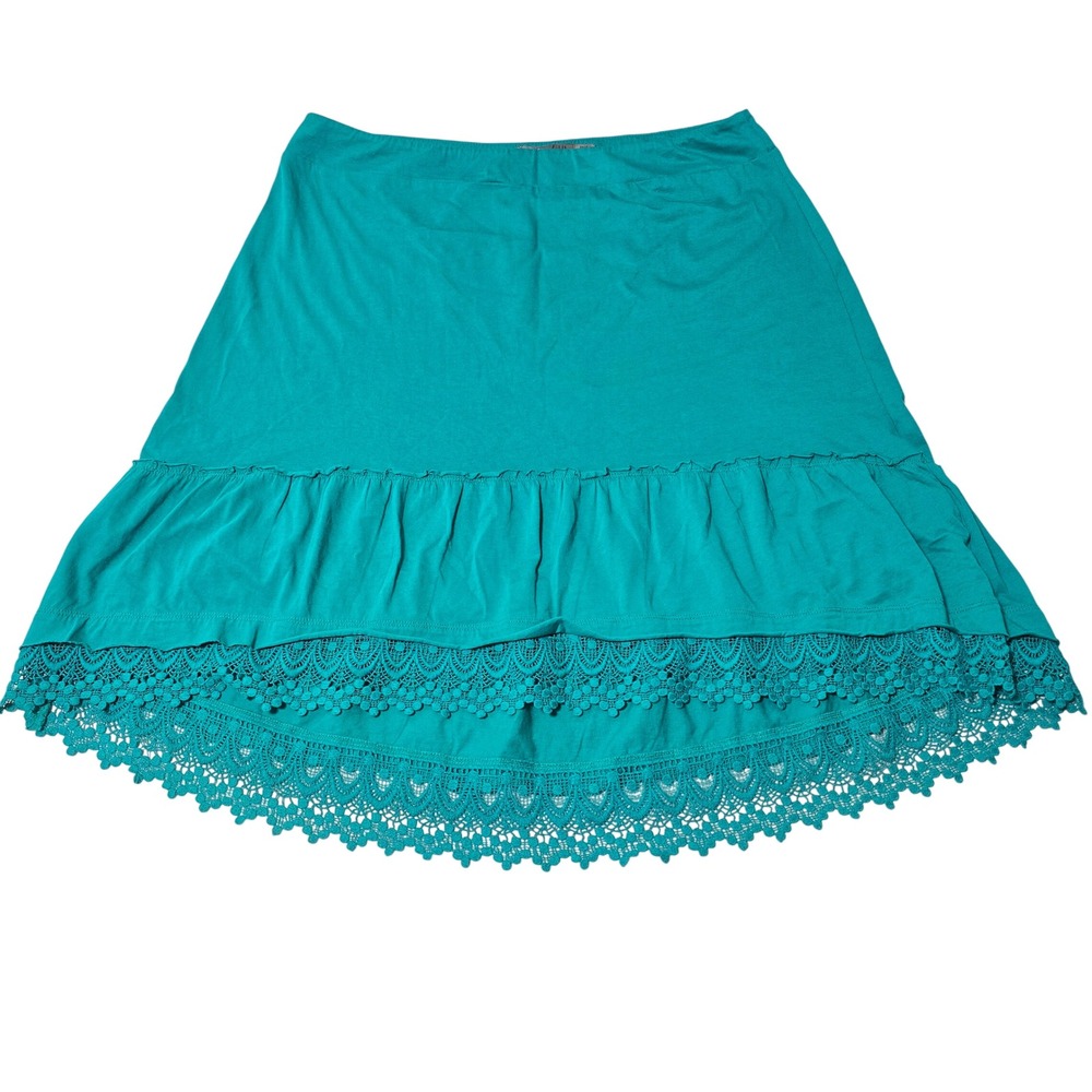 Prana Teal Crochet Lace Trim Tiered High Low Knit Skirt Turquoise Women Medium